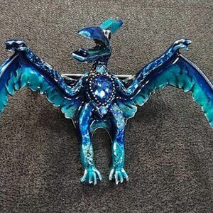 Blue Enamel Pterodactyl Dinosaur Brooch
